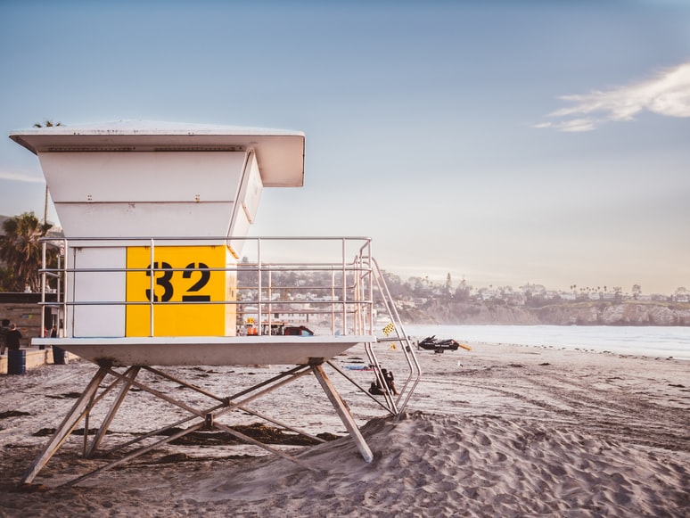 Praia de la Jolla Shores Beach ,San Diego, Estados Unidos - representa o seguro para San Diego.
