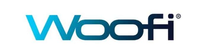 Logotipo exibindo a palavra "Woofi" em uma fonte azul gradiente sobre um fundo branco.